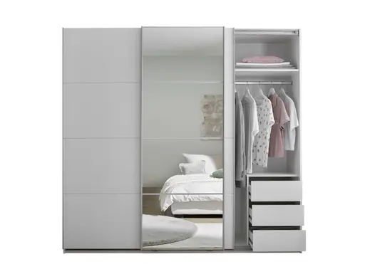 Schwebetürenschrank- B ca. 215 cm, Weiß, Spiegel