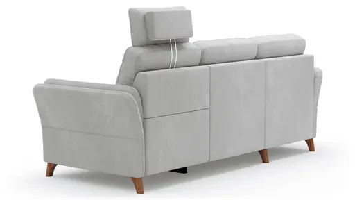 Ecksofa Vayra - Longchair links mit 2,5-Sitzer rechts, inkl. Relaxfunktion (motorisch) und Kopfstütze verstellbar (manuell), Stoff, Offwhite