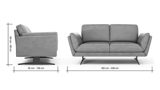 Sofa Tova - 2-Sitzer inkl. Rücken- und Armlehnfunktion, Kufe, Leder, Cognac