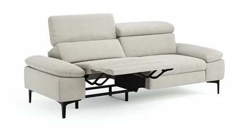 Sofa Felipa - 3-Sitzer inkl. Relaxfunktion (motorisch) und Kopfteil verstellbar, Stoff, Natur