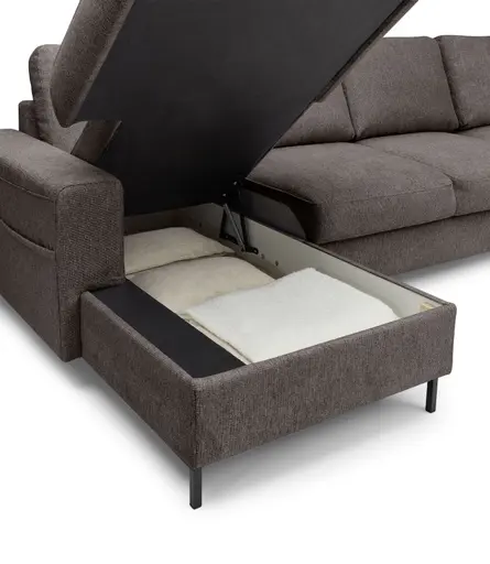 Wohnlandschaft - Longchair links mit 2-Sitzer und Ecke rechts, Stoff, Mocca