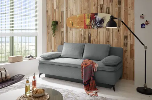 Funktionssofa  JUNNIS - Schlaffunktion mit Bettkasten, Stoff, Dunkelgrau