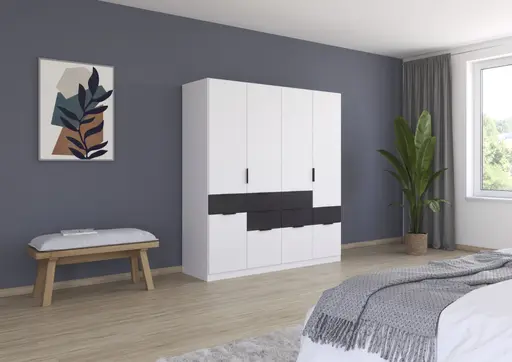 Drehtürenschrank RAAS- B ca. 181 cm, Weiß, Dunkelgrau