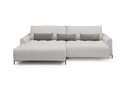 Ecksofa - Longchair links mit 2-Sitzer, Sitztiefe verstellbar motorisch, Stoff, Silbergrau