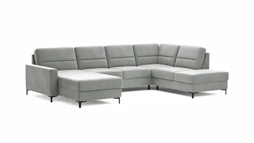 Wohnlandschaft Merlos H - Longchair links und 2,5-Sitzer mit Ecke rechts inkl. Relaxfunktion (motorisch), Stoff, Grau