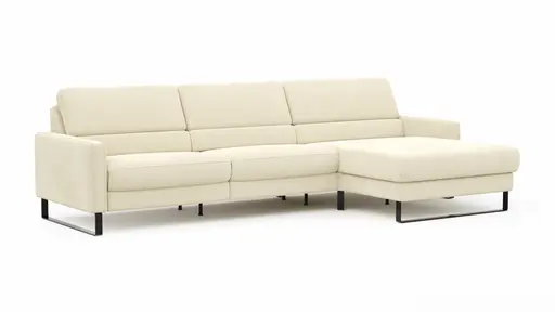 Ecksofa Valera - 3-Sitzer mit Longchair rechts inkl. Rückenlehne verstellbar, Stoff, Natur