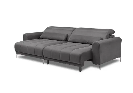 Ecksofa MINAO - 1,5-Sitzer mit Longchair rechts, Sitztiefe verstellbar motorisch, Kopfteil verstellbar, Stoff, Graphite