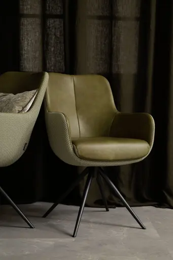 Armlehnstuhl Mis - Leder, Moos, Stoff, Beige-Moos, Gestell, Anthrazit