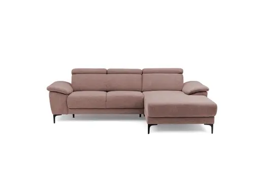 Ecksofa EZRA - 2-Sitzer, Ecke rechts inkl. Kopfteilverstellungen, Stoff, Koralle