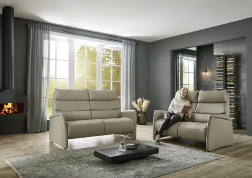 Sofa - 2,5-Sitzer groß, Kopfteil verstellbar, Leder, Perlmutt