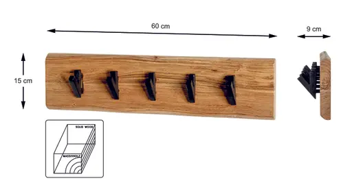 Wandgarderobe - B ca. 60 cm, Akazie, Schwarz