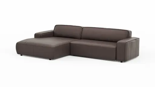 Ecksofa Denver - Longchair links, groß mit 2,5-Sitzer, Leder, Mocca