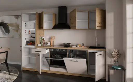 Küchenblock- ohne E-Geräte, B ca. 280 cm, Eiche Dekor, Kaschmir, Matt