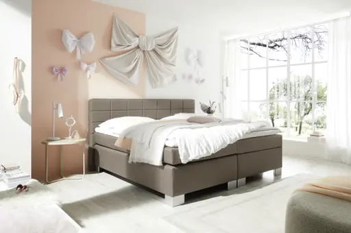 Boxspringbett HAIKOS- Liegefläche ca. 180x200 cm, Stoff, Hellbraun