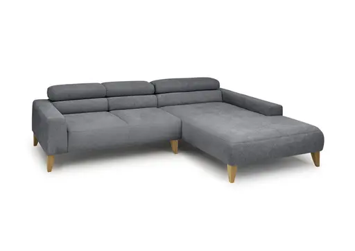 Ecksofa CHENOA - 2-Sitzer mit Longchair rechts, Kopfteil verstellbar, Stoff, Anthrazit