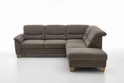 Ecksofa - 2,5-Sitzer mit Ecke rechts, Kopfteil verstellbar (manuell), Flachgewebe, Mandel