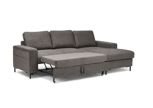 Ecksofa - 2-Sitzer mit Longchair rechts, Stoff, Mocca
