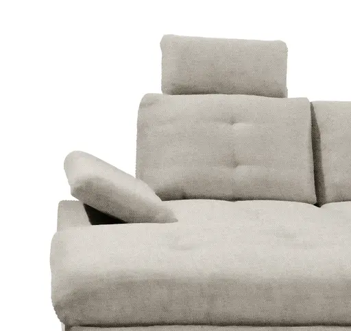 Wohnlandschaft - Ecke links, 2-Sitzer, Longchair rechts inkl. Schlaffunktion mit Bettkasten, Stoff, Hellgrau