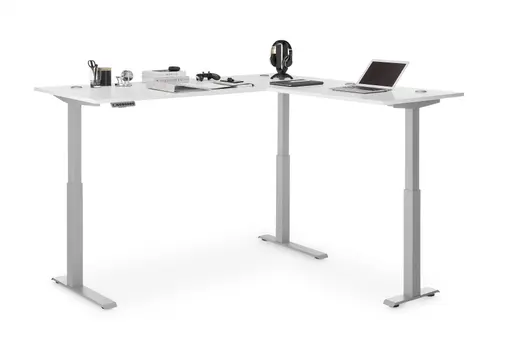 Winkelschreibtisch - höhenverstellbar, LB ca. 185x177 cm, Weiß, Silberfarben