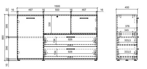 Kommode- Graphit, Weiß, Eiche Dekor
