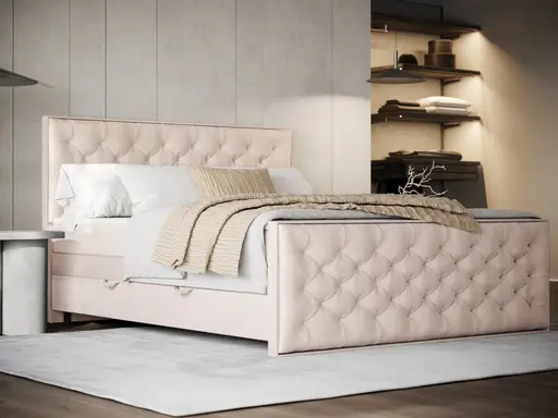 Boxspringbett- Liegefläche ca. 200x200 cm, Stoff, Creme
