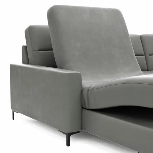 Ecksofa Merlos H - Longchair links und 2,5-Sitzer rechts inkl. Relaxfunktion (motorisch), Leder, Graubraun