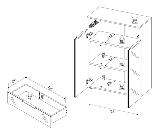 Büroschrank - B ca. 80 cm, Riva Eiche Nachbildung, Kaschmir