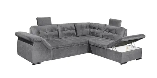 Ecksofa - 2-Sitzer, Ecke rechts inkl. Schlaffunktion und Bettkasten, Armteilverstellung, Stoff, Anthrazit
