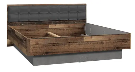 Bettgestell FEA - gepolstertes Kopfteil, Liegefläche ca. 180x200 cm, Old Wood Vintage Dekor, Betonoptik Dunkelgrau