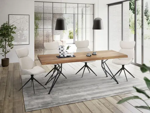 Esstisch - LB ca. 220x100 cm, Wildeiche massiv geölt, Baumkante, Schwarz