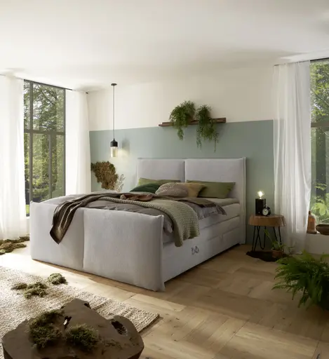 Boxspringbett SANDRIN L- Liegefläche ca. 180x200 cm, Stoff, Hellgrau, inkl. Stauraum und Fußteil