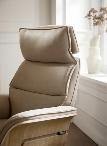 Relaxsessel Perano - Drehbar, Wildeiche hell, Leder, Beige