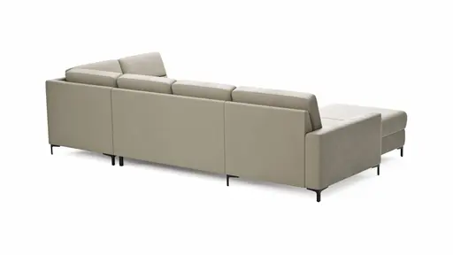 Wohnlandschaft Merlos H - Longchair links und 2,5-Sitzer mit Ecke rechts inkl. Relaxfunktion (motorisch), Leder, Kreide