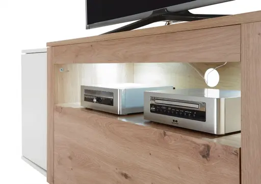 Lowboard - mit Beleuchtung, B ca. 150 cm, Weiß, Artisan Eiche Nachbildung