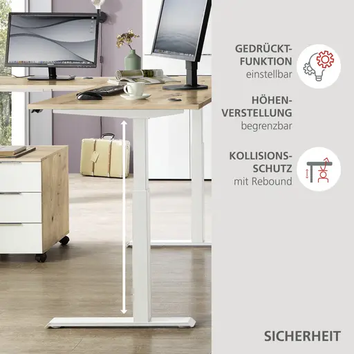 Winkelschreibtisch - höhenverstellbar, LB ca. 185x177 cm, Artisan Eiche Nachbildung, Weiß
