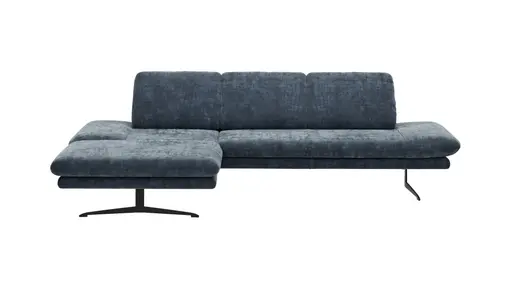 Ecksofa Hubertus - Longchair links mit 2-Sitzer, Rückenlehne/Armlehne verstellbar, Stoff, Blau