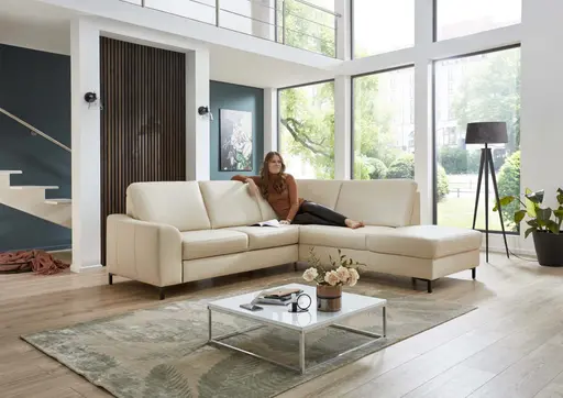 Ecksofa - 2,5-Sitzer mit Ecke rechts, Leder, Ecru