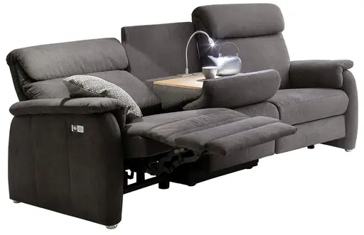 Sofa - 2-Sitzer mit Trapezelement mit Tisch mittig, inkl. teilmotorische Verstellung, Stoff, Anthrazit