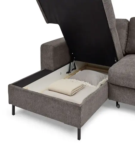 Ecksofa - Longchair links mit 2-Sitzer, Stoff, Mocca