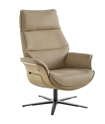 Relaxsessel Perano - Drehbar, Wildeiche hell, Leder, Beige