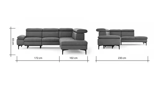 Ecksofa Felipa - 2,5-Sitzer mit Ecke rechts inkl. Armlehne verstellbar und Rückenlehne/Sitztiefe verstellbar (motorisch), Leder, Cognac