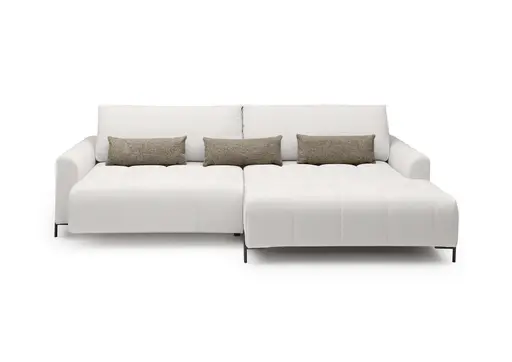 Ecksofa - 2-Sitzer mit Longchair rechts, Sitztiefe verstellbar motorisch, Stoff, Sand