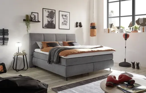  Boxspringbett ALICA- Liegefläche ca. 180x200 cm, Stoff, Hellgrau	