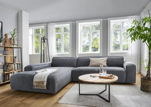 Ecksofa Denver - Longchair links mit 2,5-Sitzer, Stoff, Blau