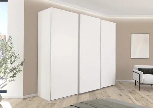 Schwebetürenschrank - B. ca. 301 cm, Dekor, Alpinweiß