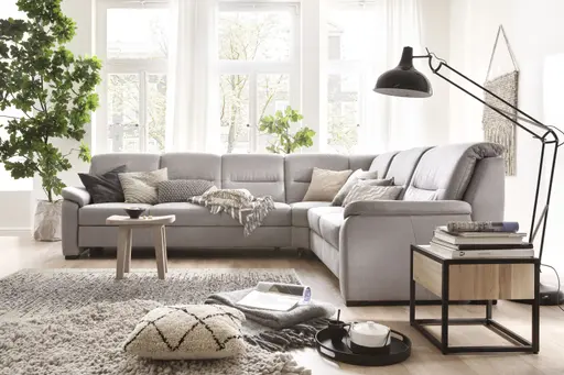 Ecksofa - 3-Sitzer mit Ecke rechts, Stoff, Grau