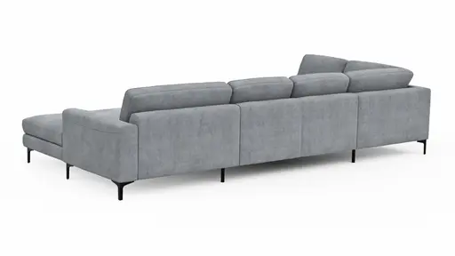 Wohnlandschaft Oviedo - Ecke links mit 2-Sitzer und Longchair rechts, Stoff, Grau