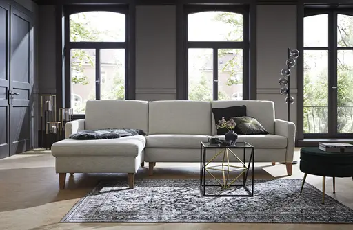 Ecksofa Arima - Longchair links mit 2,5-Sitzer, Stoff, Creme