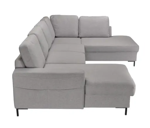 Wohnlandschaft - Longchair links, 2-Sitzer, Ecke rechts inkl. Schlaffunktion und Bettkasten, Stoff, Hellgrau