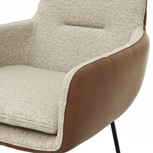 Armlehnstuhl Macano - Stoff & Leder, Beige, Cognac